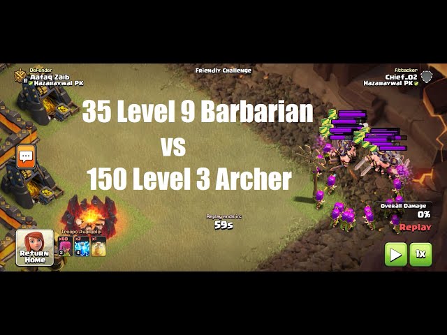 35 Level 9 Barbarian vs 150 Level 3 Archers | Clash of Clans | Troops competition
