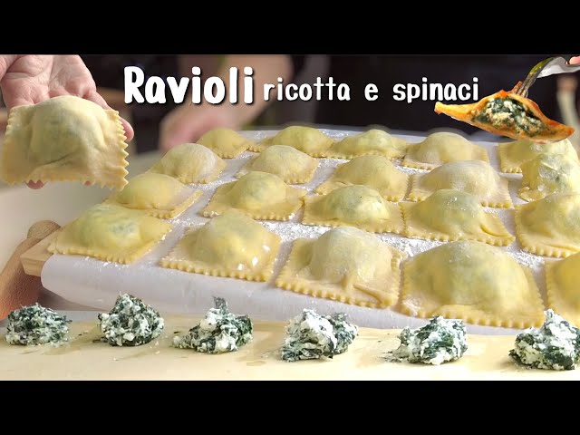Homemade XXL RAVIOLI RICOTTA AND SPINACH fresh egg pasta ITALIAN FOOD 🍲
