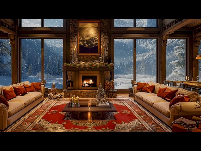 Cozy Cabin with Atmospheric Winter Sounds & Gentle Crackling Fire in a Moody Lighted Room
