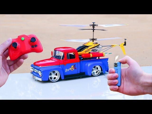 Rc Helicopter on Toy Car and Fireworks 🔥