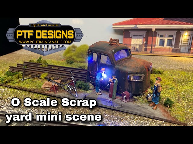PTF DESIGNS Custom scratch built train scrap yard - O scale mini scene diorama