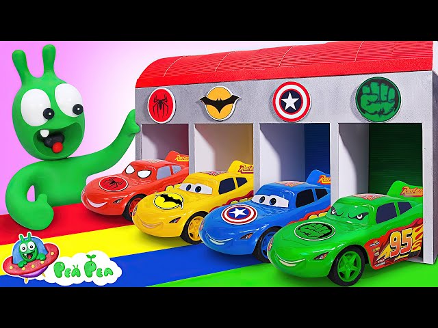 PeaPea Play with Four Color Garage Car Toy - Video for kids