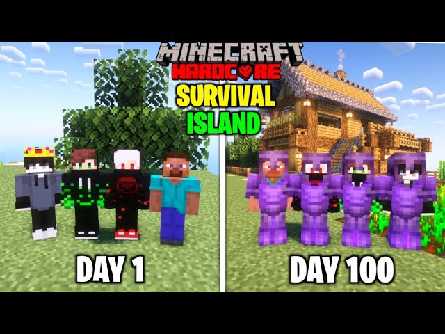 We Survived 100 Days On a SURVIVAL ISLAND In Minecraft Hardcore | 4 Player 100 Days