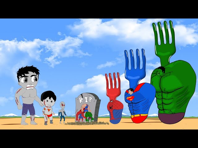 Evolution of Hulk,Spiderman,Superman holding a fork from the Infection of Zombies:Back from the Dead