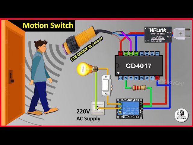 How to make Motion Sensor Switch using IR Proximity Sensor | CD4017 IC Projects