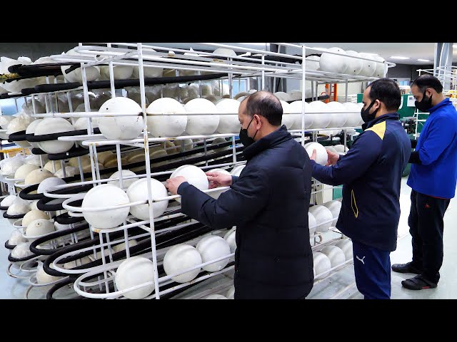 Process of making soccer balls. Korean best soccer ball making factory