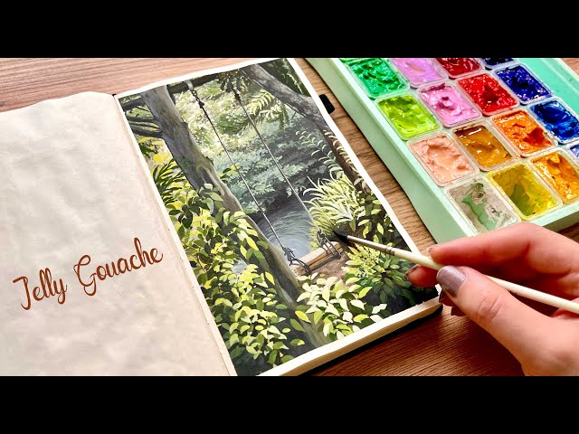 Forest Swing Painting With Jelly Gouache/ BenQ WiT Desk Lamp/ Paint With Me 🌿