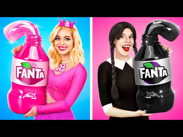 Wednesday vs Barbie Cooking Challenge | Pink vs Black Food Eating Battle by YUMMY JELLY