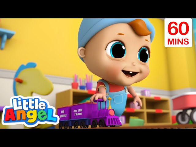 Wheels On The Train! | Little Angel Sing Along | Learn ABC 123 | Fun Cartoons | Moonbug Kids