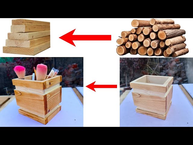 Making Wooden Makeup Brush Organizer Holder | solid wood project | woodworking skill