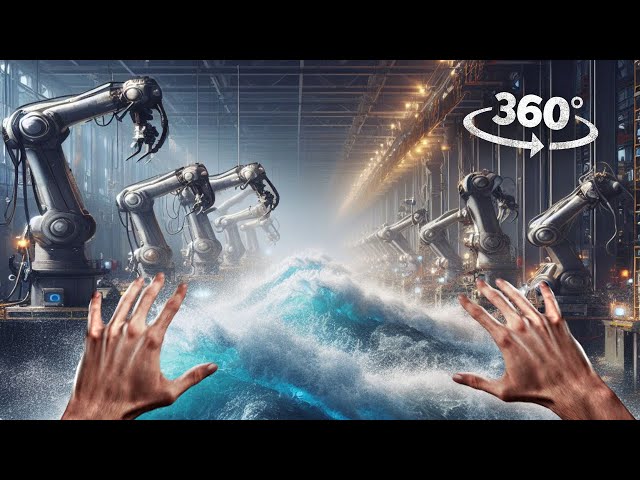360° Escape Sudden Flood in Factory VR 360 Video 4K Ultra HD