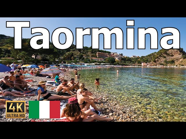 Taormina, Sicily - Walking Tour in 4K - Beach, Pedestrian Street, Architecture, and Atmosphere