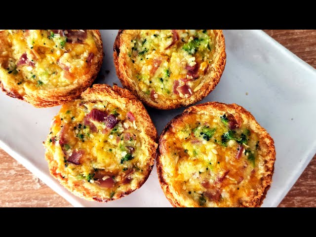 Easy Quiche Toast Cups | Ham, Cheese & Broccoli Mini Quiche Recipe