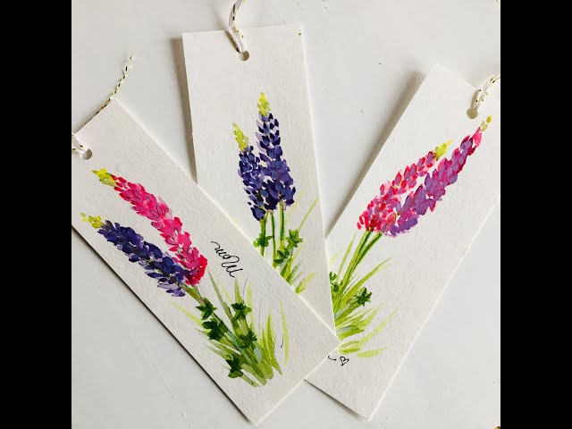 Lupine watercolor bookmarks for Mom (Live)