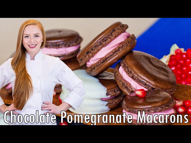 The Best Pomegranate Chocolate French Macarons!! With Pomegranate Buttercream Filling!!