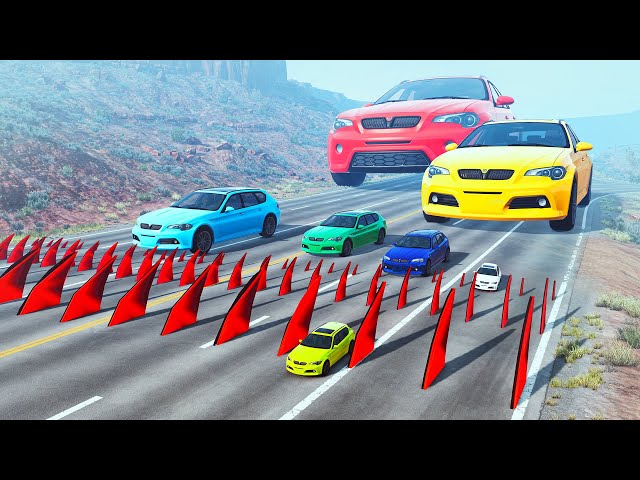 Giant Car vs Small Car vs Normal Cars vs Spikes ▶️ BeamNG Drive