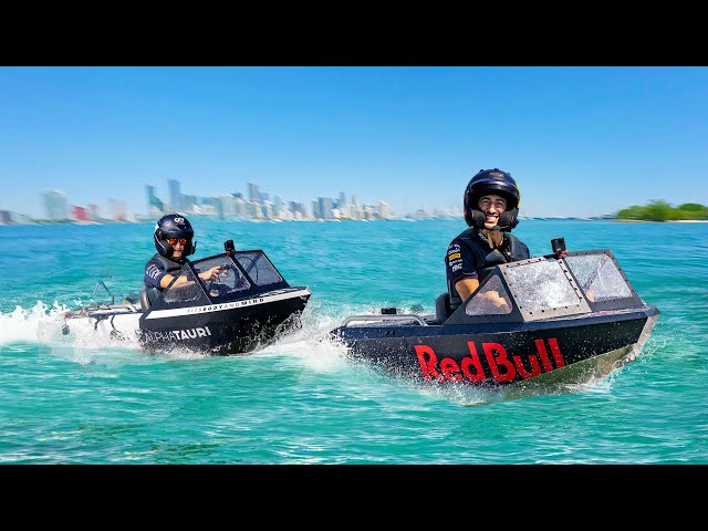 F1 Drivers Race Mini Jet Boats! (Daniel vs Yuki) 🚤  🇺🇸