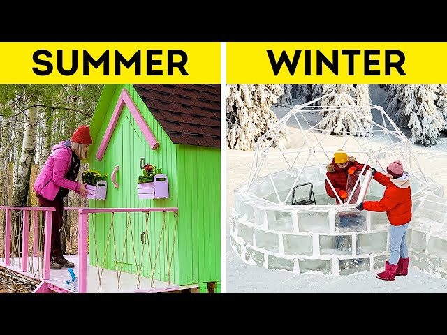 SUMMER HOUSE VS. WINTER HOUSE || Huge Crafts