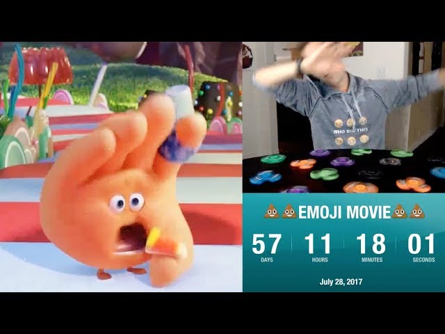 Counting down to The Emoji Movie while spinning 15 fidget spinners and dabbing every 60 seconds