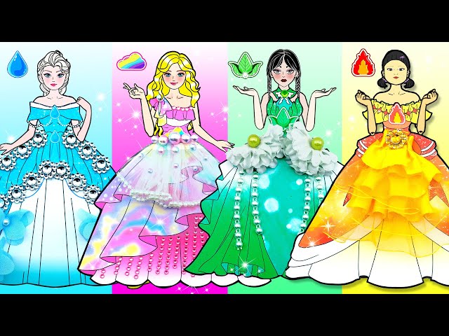 [🐾paper Diy🐾] Fire, Water, Earth and Air Princess Makeover Dress Up | Rapunzel Compilation 놀이 종이