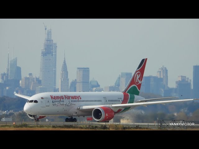 "Kenya Airways Boeing 787 KQ3 to Nairobi taking off  at JFK!".