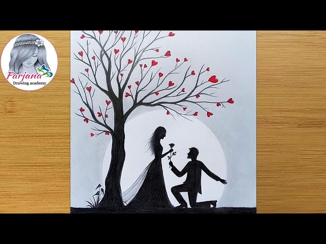 Pencil Sketch - Romantic Propose Scenery || How to draw Romantic couple under love tree