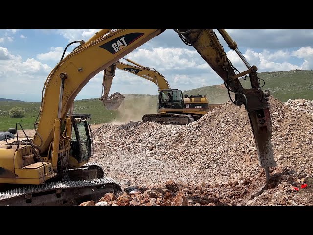 Caterpillar 325D And 330C With Hydraulic Hammer Working On Wind Turbine Project - Diastasi Ateve