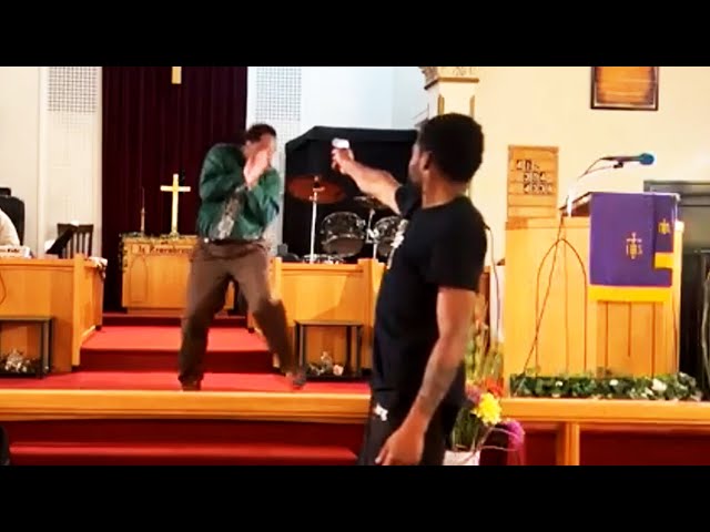 Man Points Gun at Pastor During Church Service