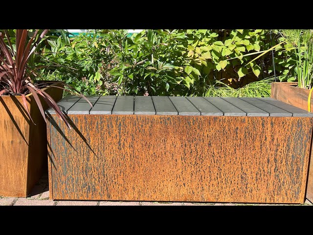 Nice Planter Corten Bench Trough - provides sitting and storage