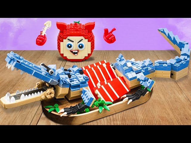 LEGO CROCODILE in Real Life: Red Spiderman rescue the World from Crazy Crocodile Attack