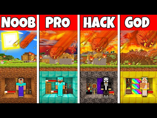 Minecraft Battle NOOB vs PRO vs HACKER vs GOD METEOR BUNKER BASE BUILD CHALLENGE in Minecraft