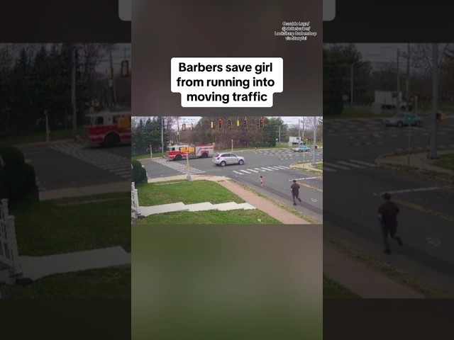 Barbers save girl from running into moving traffic #shorts