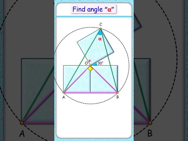 163) 3 squares. Find angle "α"  #maths #geometry #circle  #olympiad #exam #education #mathematics