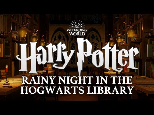 Rainy Night In The Hogwarts Library | Harry Potter Music & Ambience ☔️