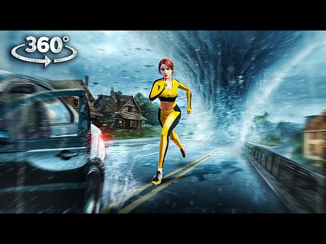 360° Tornado and Tropical Storm Car Chase with Girlfriend - Survive Typhoon VR 360 Video 4k ultra hd