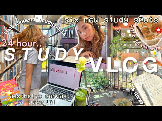24 HR STUDY VLOG🎧📚my dream study spot, canvas tut✨ cramming for midterms😵‍💫