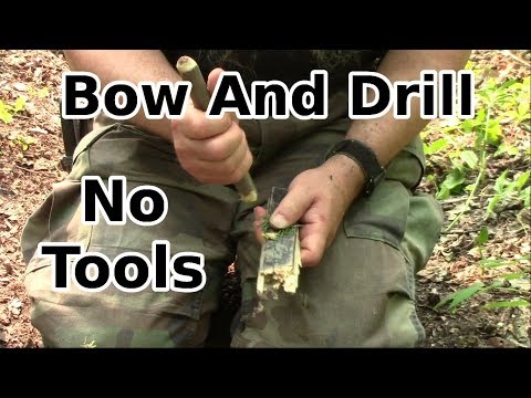 Survival Bowdrill Fire with No Tools (no knife, no saw, no axe, no hatchet, no tools)