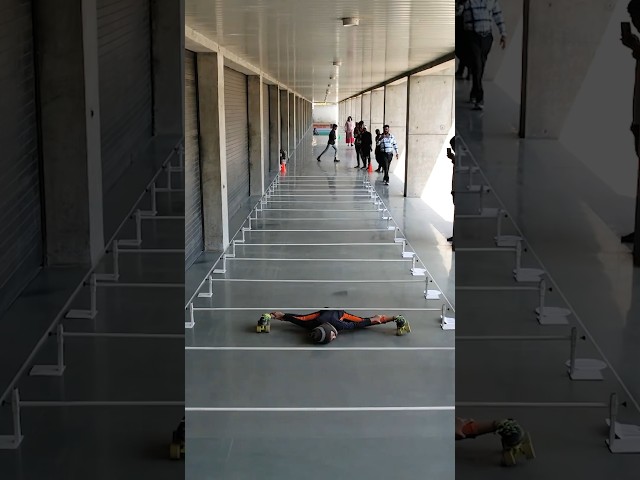 Lowest limbo roller skating over 25 metres - 16 cm (6.29 in) by Takshvi Vaghani 🇮🇳