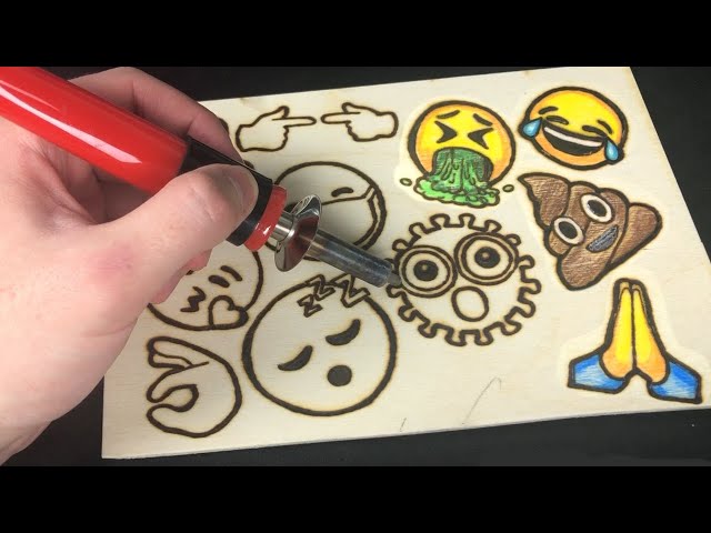 Emoji Set Pyrography Art - Poop, Virus, Folded Hands, Kiss