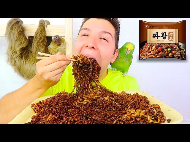 Jajangmyeon • 5 Packs Black Bean Noodles With My Sloth • MUKBANG