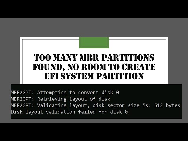 MBR2GPT: Too many MBR partitions found, no room to create EFI system partition
