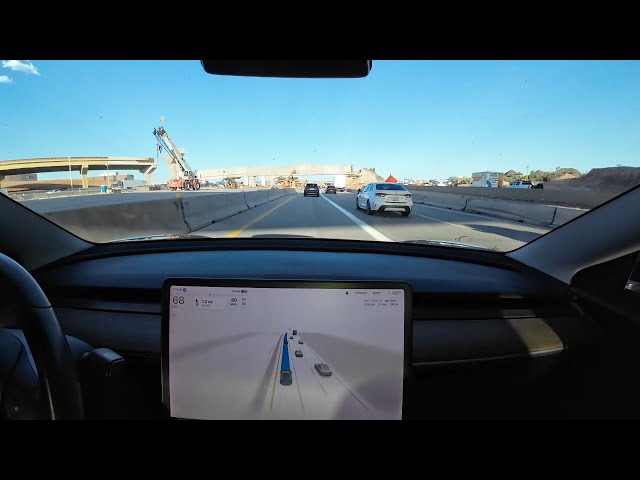 Tesla FSD 12.3.3 makes the drive through construction on I-10 with no issues, continued