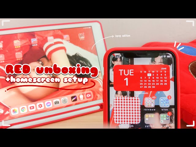 RED unboxing & homescreen setup | kpop edition 🍎