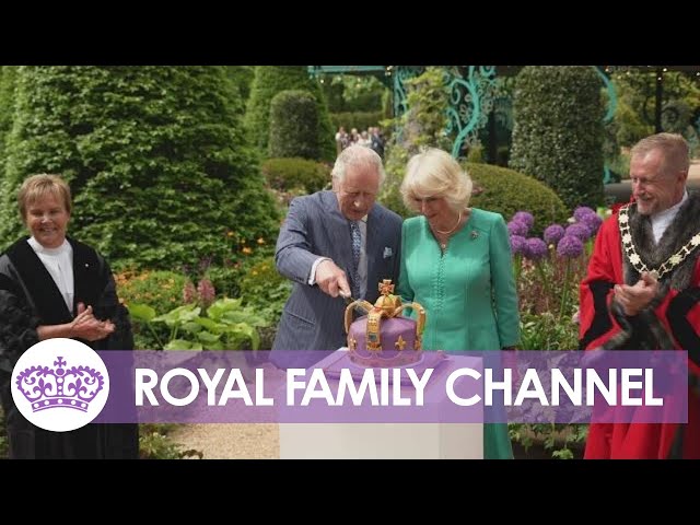 King Charles and Queen Camilla Cut Crown Cake in Coronation Garden