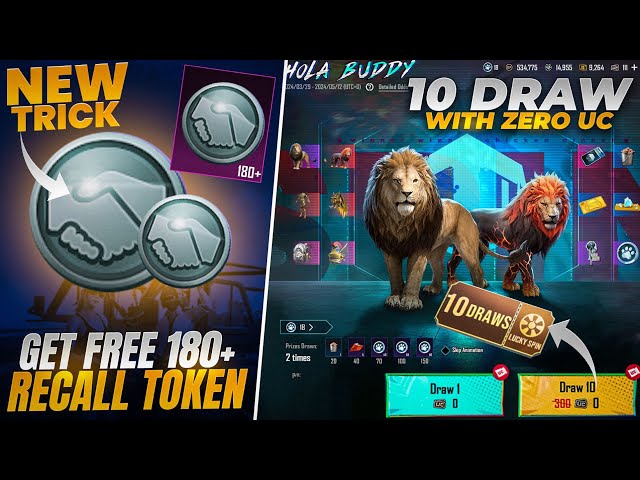 180+ Recall Tokens | 10 Draws With Zero Uc | New Hola Buddy Companions | Lucky Spin Opening | Pubgm