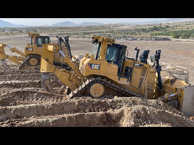 Two Caterpillar D9T Bulldozers Levelling Ground On Huge Mining Area - Amazing Operators Team