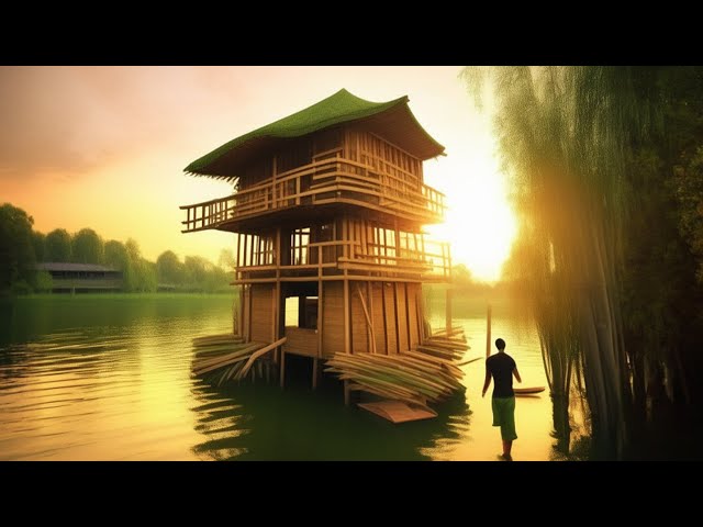 A Young Man Builds A Bamboo House On The Water Alone, Can He Succeed?#countrylife #houseboat #build