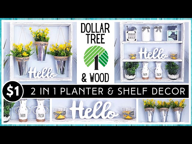 DOLLAR TREE DIY Metal Hanging Planters | DISTRESSED WOOD Frame with Shelf Option | 2 LOOKS IN 1!