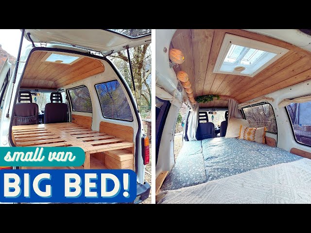 Pull Out FULL Bed in a Micro Van! Bench and bed build | EP. 5