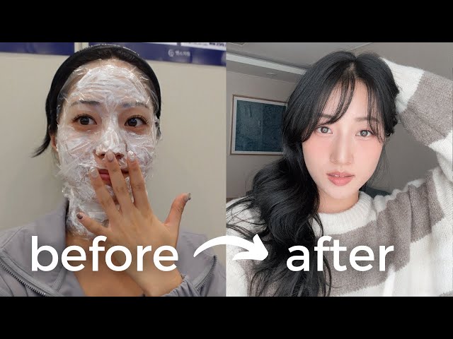 extreme glow up in korea 🇰🇷 glass hair, nail art, haircut & color, LED lashes, laser skin treatments